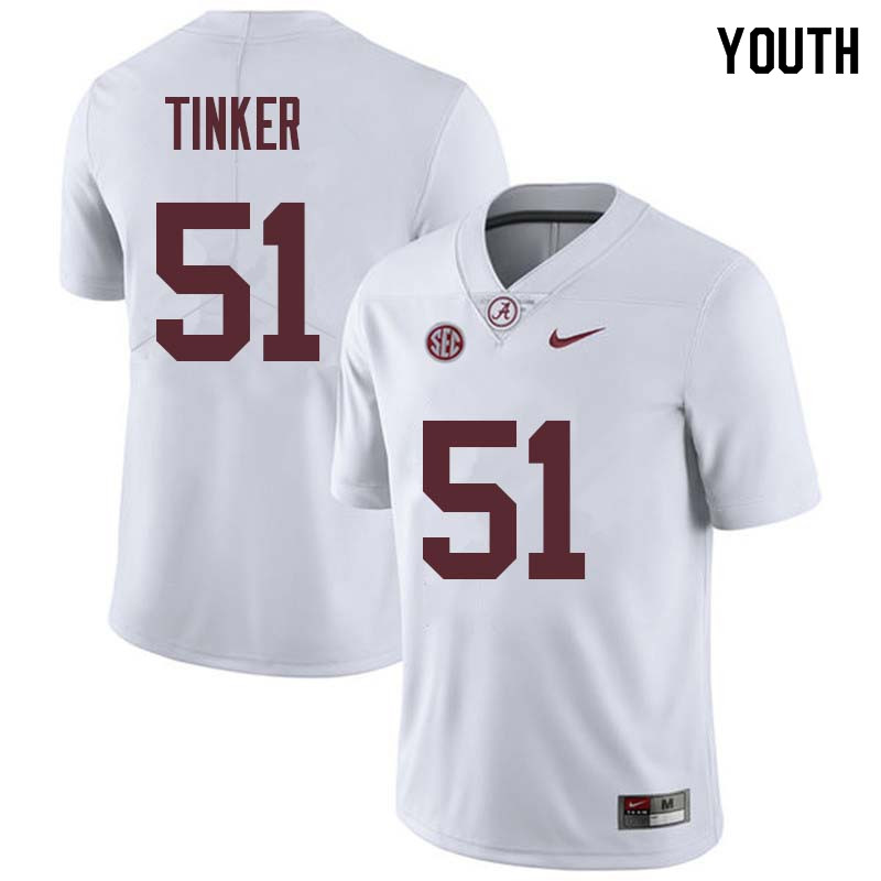 Youth #51 Carson Tinker Alabama Crimson Tide College Football Jerseys Sale-White